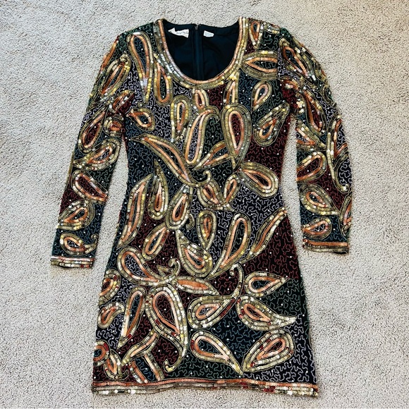 VINTAGE Grace Originals Silk Heavily Beaded & Sequined Formal Dress. Size Medium - Picture 14 of 15